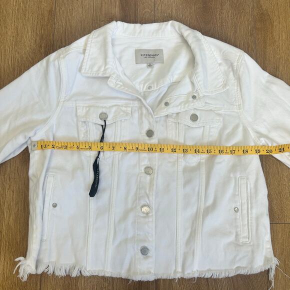 Liverpool Los Angeles White Denim Cropped Distressed Hem Jacket Womens XL NWT - Picture 5 of 11